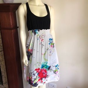Multi-fabric watercolor design racerback dress